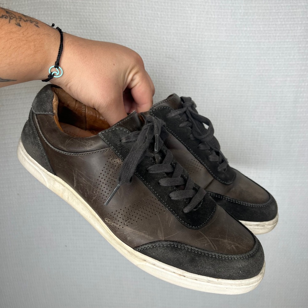 Vionic Erik Mens Leather Suede Lace Up Sneakers Brown Grey 10